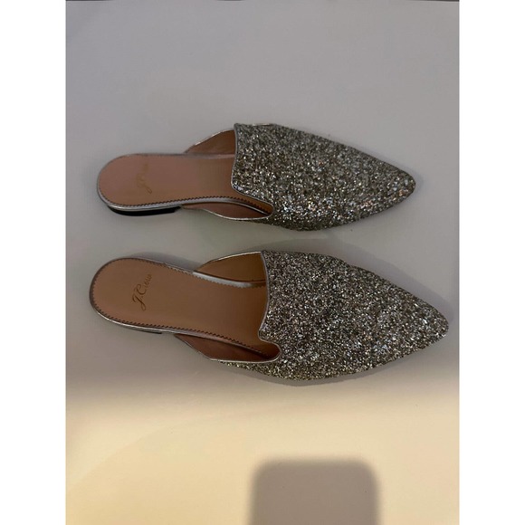 J. Crew Pointy Toe Mule In Silver Glitter Sparkle Slides Women's Size 10 K0036 - Picture 5 of 14